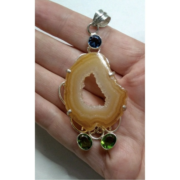 Sterling Silver Gemstone, Geode Large Pendant - Picture 6 of 8